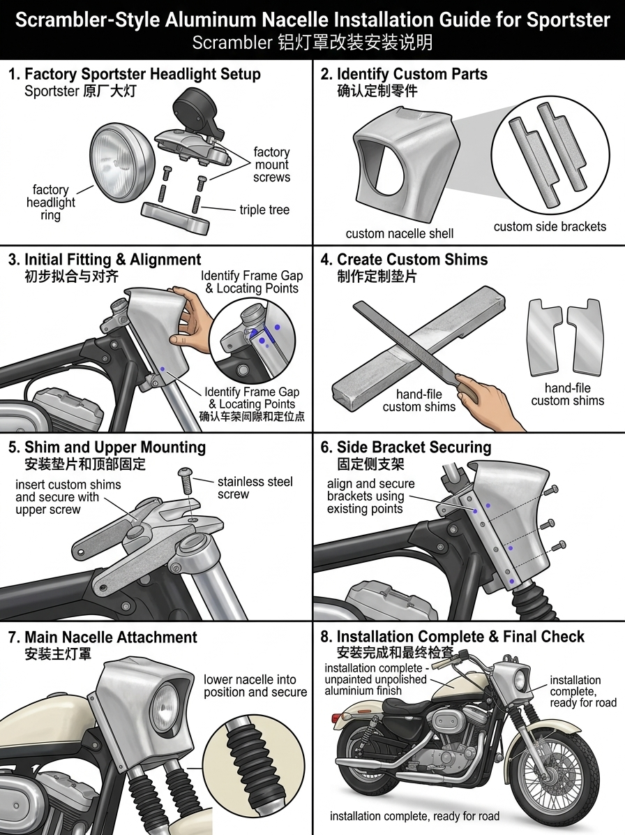 Aluminum Nacelle For Harley Sportster EVO Narrow Glide - Image 9